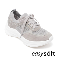 Easy-Spirit-CARAF 織布亮鑽拼接綁帶休閒鞋-灰色
