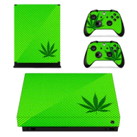 Green Leaf Weed Skin Sticker Decal For Microsoft Xbox One X Console and 2 Controllers For Xbox One X Skin Sticker Vinyl