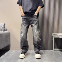 Jeans Spring and Autumn New Men's Retro Paint Spots Distressed Dirty Pants Versatile Baggy Straight 