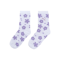 【PUMA】休閒襪 Fashion Crew Socks 女款 白 紫 花花 長襪 中筒襪 襪子(BB1472-01)