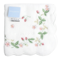 【WEDGWOOD】莓果圖樣刺繡飾邊純棉方巾(白)