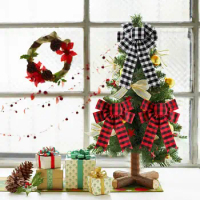 Xmas Wreath Decorative Ribbon Black White Plaid Christmas Ribbon Christmas Ribbon Black White Plaid Santa Car Wired Gift Packing
