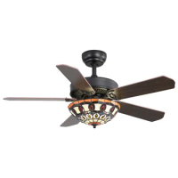 Ceiling Fan Light 52inch Wood 5 Wood Blades Crystal Fan Chandelier and Ac Motor Remote Control Luxury LED Modern