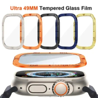 Screen Protector for Apple Watch Case Ultra 49mm accessories Metal Aluminum Alloy Cover Frame+HD Tempered Glass iWatch series 8