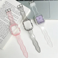 Women Clear Strap Case For Apple Watch Band Ultra 44mm 45mm 40mm 41mm 38mm TPU Sports Transparent Bracelet For iWatch Series 1-9