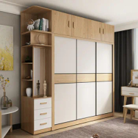Wood Sliding Wardrobes Doors Elegant European Design Space Saver Shelves Partition Closet Ideas Rangement Bedroom Furniture