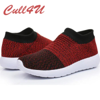 Cull4U Wedges Women Shoes Gingham Slip-on Shallow Female Shoes Flats Fresh Knit Pure Walking Shoes Casual Round Toe Women Shoes