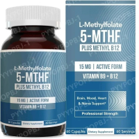 L Methyl Folate 15mg Plus Methyl B12 Cofactor High Potency Active 5 MTHF Form Supports Mood Methylat