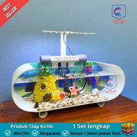 SKY - Aquarium mini fullset dengan Air terjun / aquarium minimalis full set / akuarium akrilik (AB2)