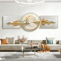 客廳裝飾畫沙發背景墻輕奢掛畫福祿吉祥創意新中式三聯壁畫山水畫
