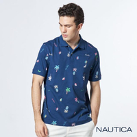【NAUTICA】熱帶雨林印花短袖POLO衫(藍)