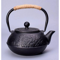 煮茶壺生鐵壺無塗層茶具(規格:黑色牡丹) 