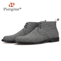 Piergitar Handmade Gray color Men classic CHUKKA Boot Autumn/Winter styling Men Shoes Lace-up Men Ankle Boots all leather insole