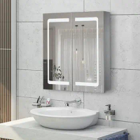 Illuminated Led Mirror Cabinet for Bathroom Wall Medicine Cabinet with Double Touch Switches for , Dimmer and Anti-Fog Function