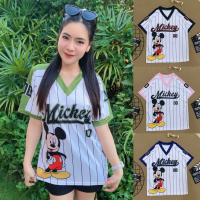 Áo Thun, Họa Tiết Sọc, Họa Tiết Mickey, Số 00, L-2XL, Quần Áo Nữ, In Họa Tiết Mickey, Áo Thun Nữ