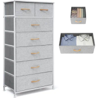 7 Drawers Dresser Fabric Storage Closets Units Organizer Tower Steel Frame Wooden Top for Bed