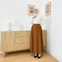 MalalaStore Naya Skirt Rok Span Linen Premium Fuul Furing Bawahan Wanita Fashion Modest Wear