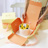 5 10 PCS Mother's Day Surprise Cake Box 6 Inch Birthday Cake Mousse Package Orange Yellow Side Pastry Baking Business Wholesale