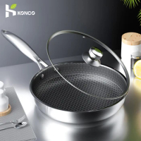 High Quality Frying Pans Stainless Steel Fried Steak Non Stick Pan 26/28CM Kitchen Cooking Wok with Lid Induction Gas Universal