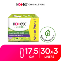 Kotex longer & Wider scented panty Liners 17.5ซม. (30S X 3แพ็ค)-odor Care พร้อม Leaf Series Extract