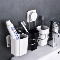 牙刷架  吸壁式牙刷架刷牙杯置物架套裝衛生間壁掛情侶洗漱口杯牙具盒 曼慕衣櫃
