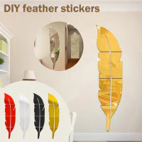 Removable Feather Mirror Wall Stickers DIY Feather Plume 3D Mirror Wall Sticker Decal Art Home Room Decoration 3D Accessories