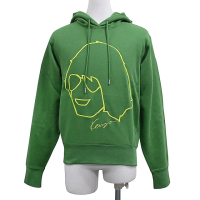 【KENZO】KENZO創辦人造型線條刺繡LOGO純棉長袖連帽T恤(女款/草綠x檸檬綠)