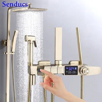 Brushed Gold European Bathroom Accessoris Shower Faucet Mixer Wall-mouted Rainfall Shower Set Square Shower Head Digital Shower