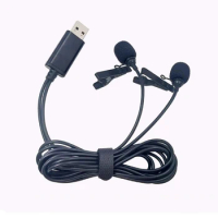 USB Dual-head Lavalier Lapel Microphone 2m Clip-on for Video Audio Recording Omnidirectional Computer Mic for Youtube KTV Win