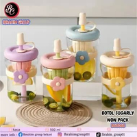 DFANCCIE Botol Minum KACA BUNGA unik infused water Motif Bunga dengan sedotan botol aesthetic 500ml