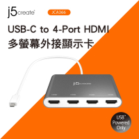 j5create USB-C to 4-Port HDMI 多螢幕外接顯示卡-JCA366