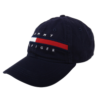 TOMMY HILFIGER- 經典紅白槓字母繡線LOGO 棒球帽(海軍藍)