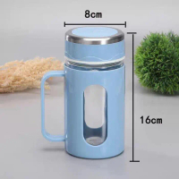 Gelas Kaca Gagang / Gelas Shell 500 ML Kemasan Box/Cangkir Minum Motif Kotak/Mug Cangkir - Biru Muda