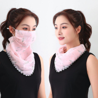 【89 zone】法式雪紡透氣輕薄花朵 防曬面罩 護頸 面罩 口罩(粉色丁香)