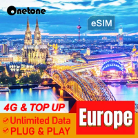 Europe Prepaid Data SIM Card 1-30days Unlimited 4G data Plug-and-play Travel mobile SIM Card only support eSim
