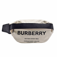 BURBERRY 經典HORSEFERRY品牌LOGO帆布拉鍊腰包(黑/白色-展示品)