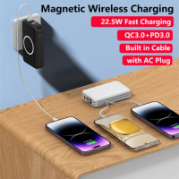 20000mAh Magnetic Wireless Charger Power Bank 22.5W Fast Charging for iPhone 15 14 Samsung Huawei Xiaomi Powerbank with AC Plug