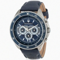 【MASERATI 瑪莎拉蒂】MASERATI手錶型號R8851101002(寶藍色錶面寶藍錶殼寶藍真皮皮革錶帶款)