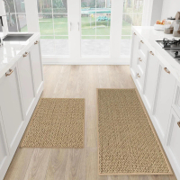 Linen-Look Kitchen Floor Mat Absorbent Kitchen Rug Stain Resistant Woven Kitchen Runner for Floor
