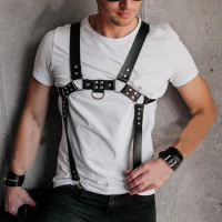 Men Sexy PU Leather Body Harness Belt Punk Goth Metal Rivets O Ring Chest Shoulder Belts Gay Seduction Erotic Accessories
