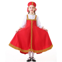 PIKYO Russian Traditional Sarafan Dress Heritage Girls' Ballroom Folk Costume Kokoshnik School Dress