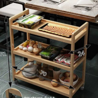 木製儲物小推車置物架（簡易平板置物架3-70【帶輪】） 