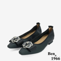 【Ben&1966】Ben&1966高級絲綢牛皮優雅山茶花尖頭包鞋-24638