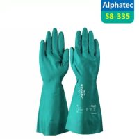 Ansell 58-335 Class A Long Gloves Chemical Moisture Resistant Technology Double Layer Nitrile Coating Anti Slip Oil Resistant