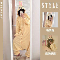 睡衣 加絨 冬天睡衣女 情侶法蘭絨睡袍 情侶居家服 家居服男卡通烏薩奇珊瑚絨連體睡衣女冬季新款甜美少女毛絨一體式居家服冬
