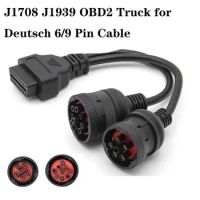 OBD2 Truck Interface Y-Cable 16Pin Female To Female 6pin J1939 and J1708 9pin Cable for Deutsch/Cummins/cat Connector Adapter