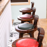 復古歐式實木高腳凳現代簡約靠背吧臺椅前臺家用旋轉酒吧凳子