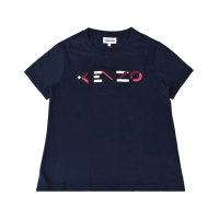 【KENZO】KENZO彩色印花LOGO純棉短T(女裝/深藍)