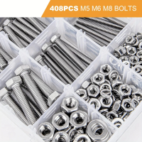408-piece M5 M6 M8 bolt and nut combination kit, 304 stainless steel hexagonal metric bolt, nut, and