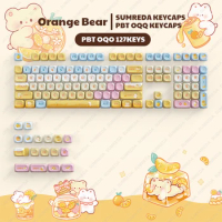 For LEOBOG Hi75 Hi8 Keycaps Orange Bear Theme PBT Dye-sub OQO Profile Keycaps 127 Keys For RAINY75 Sugar65 AULA F87 F75 Keyboard
